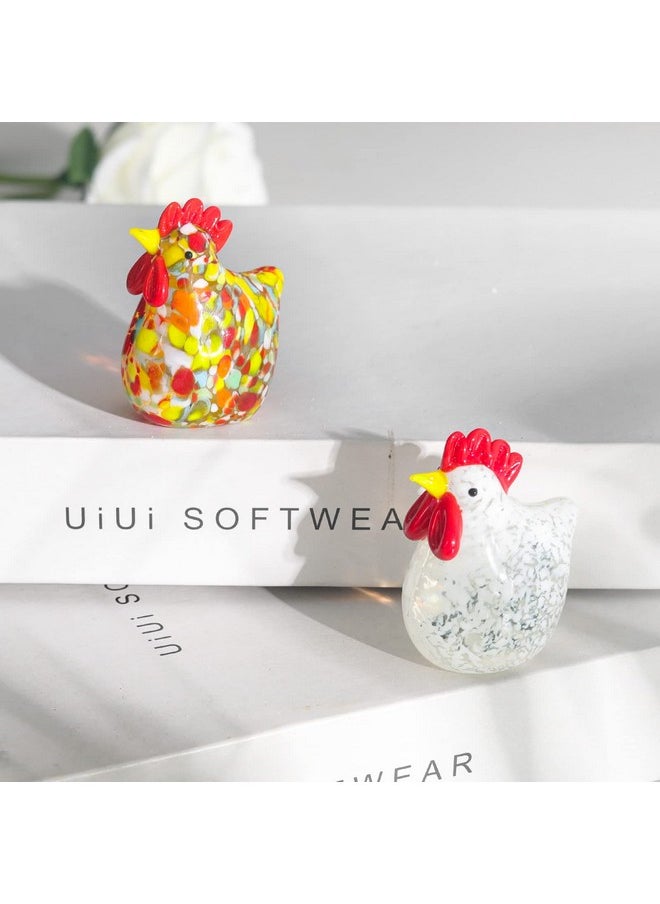 2Pcs Mini Glass Chicken Figurine Hand Blown Art Glass Rooster Animal Statues Collectible Figurines Unique Gift Home Decor Ornaments