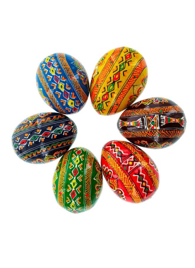 Set Of 6 Hand Painted Wooden Ukrainian Easter Eggs 2.5 Inches