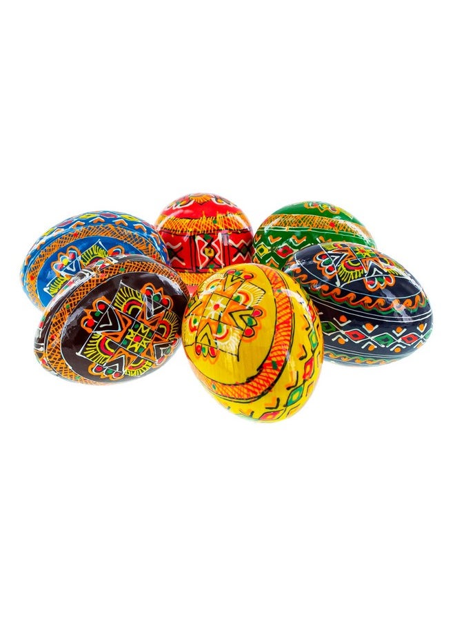Set Of 6 Hand Painted Wooden Ukrainian Easter Eggs 2.5 Inches