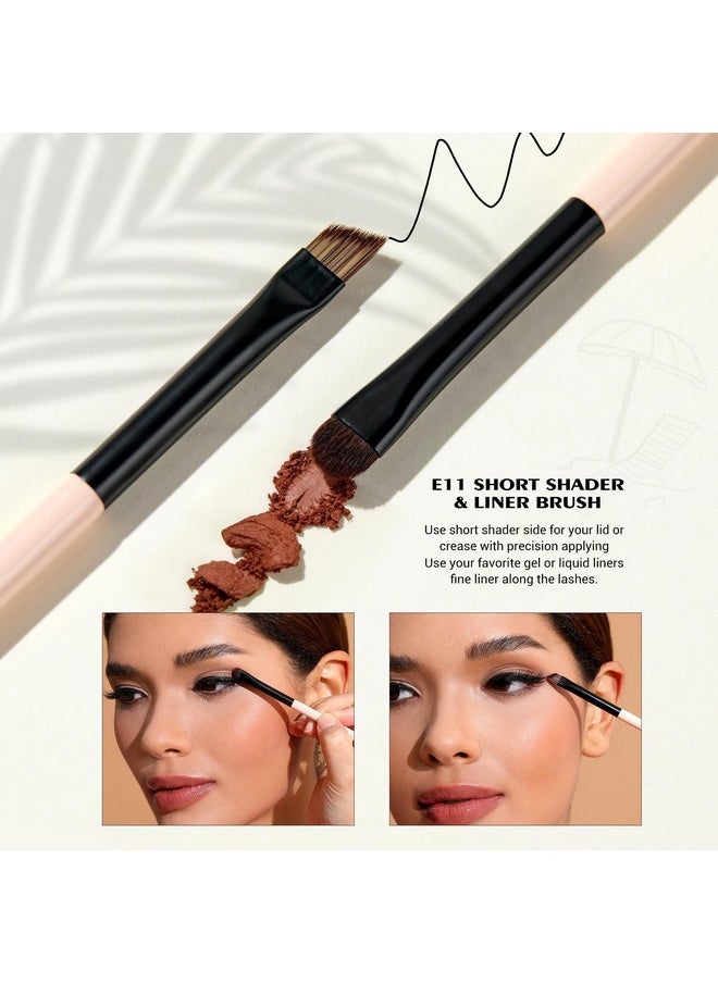 Travel Makeup Brushes Set 3Pcs Double Sided Contour Brush Dual Ended Eyeshadow Brush Shader Eyeliner Brush, Multi-Functional Brush Set Make Up Peach Dust T507