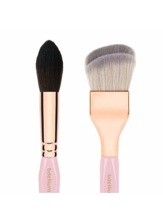 Pink Golden Triangle Face Makeup Brush Set - With Soft Synthetic Bristles And Rose Gold Brass Ferrule For A Flawless Appearance (Pink, 4 Pcs)