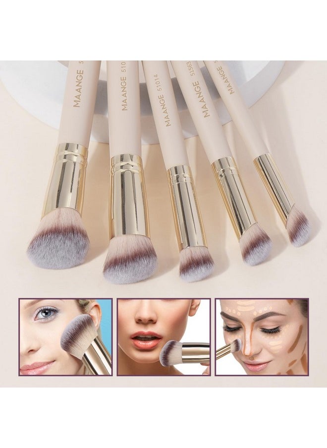 Makeup Brushes, 5 Pcs Premium Synthetic Makeup Brush Set Foundation Contour Blusher Brush Concealer Brush Under Eye Travel Make Up Brush (Beige)