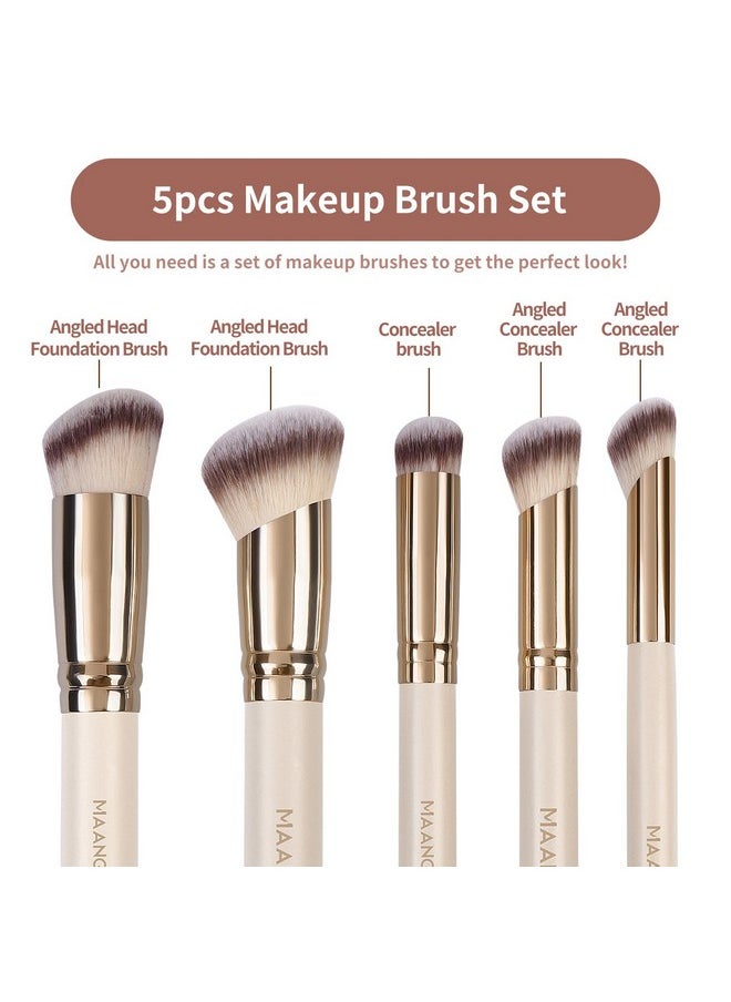 Makeup Brushes, 5 Pcs Premium Synthetic Makeup Brush Set Foundation Contour Blusher Brush Concealer Brush Under Eye Travel Make Up Brush (Beige)