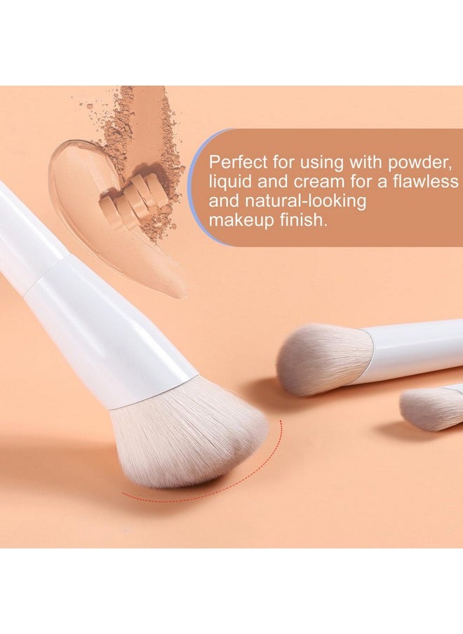 Angled Foundation Brush Concealer Brush, Premium Kabuki Makeup Brush For Liquid, Blending, Cream, Powder, Blush Buffing Stippling Face Makeup Tools White (White, A. 3Pcs (170W/270W/370W))