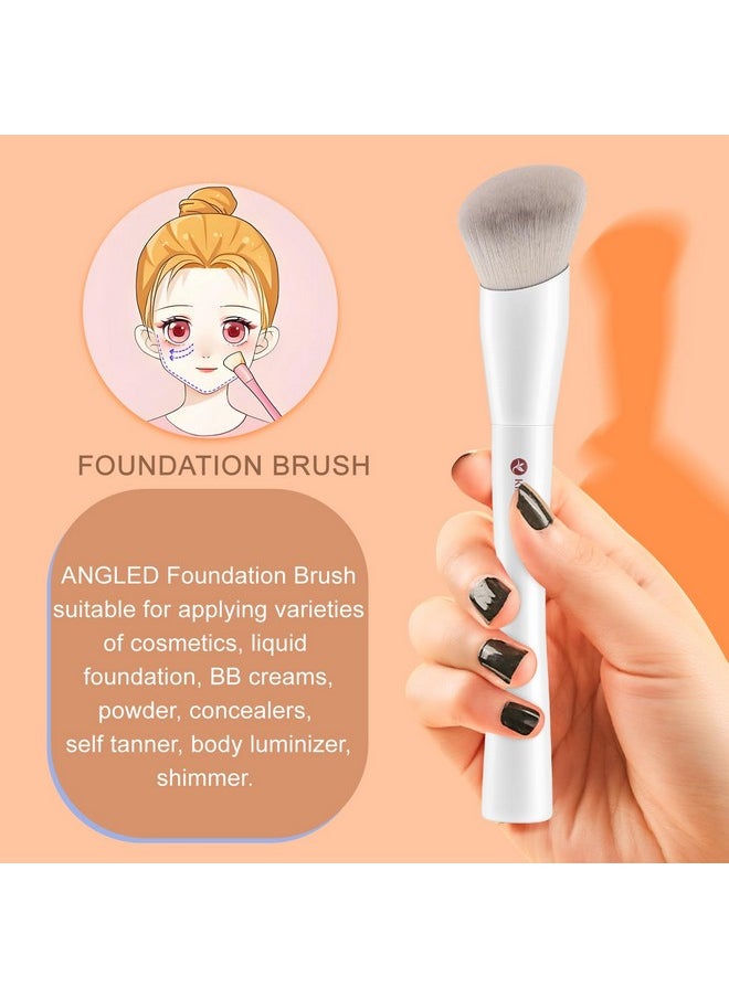 Angled Foundation Brush Concealer Brush, Premium Kabuki Makeup Brush For Liquid, Blending, Cream, Powder, Blush Buffing Stippling Face Makeup Tools White (White, A. 3Pcs (170W/270W/370W))