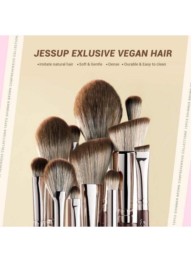Makeup Brushes Set 15Pcs Brown Make Up Brushes Set Professional Premium Synthetic Foundation Eyebrow Concealer Blush Eyeshadow Contour Eyeliner Powder Blending Highlighter Brush, T498