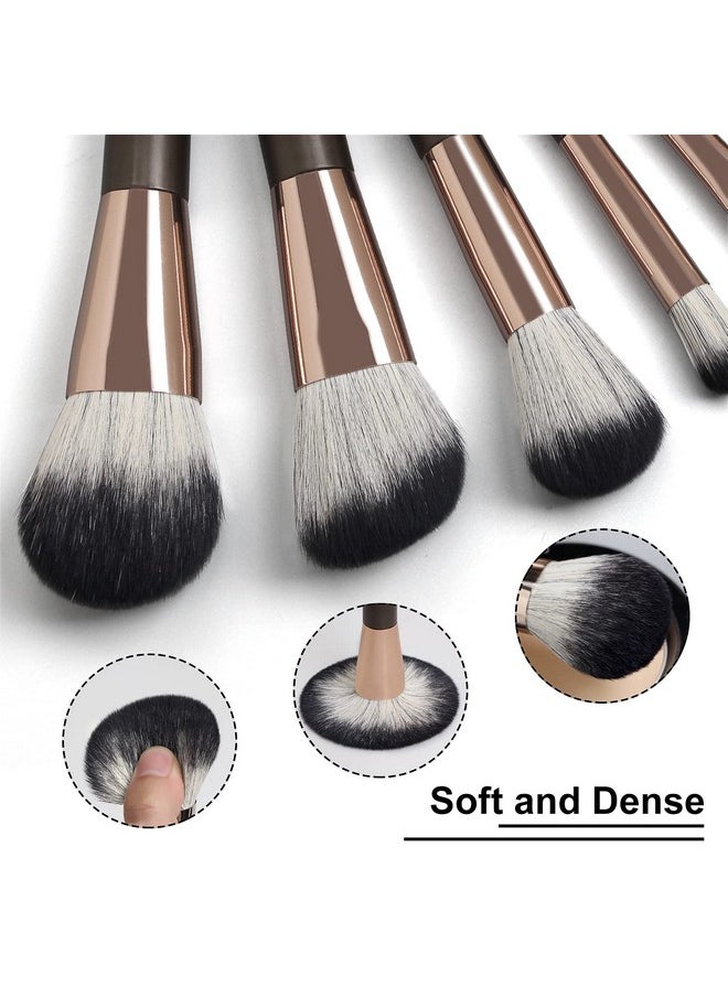Makeup Brushes 10 Pcs Makeup Brush Set Professional Premium Synthetic Foundation Brush Blending Face Powder Eye Shadows Blush Make Up Brushes With Makeup Sponge And Brush Cleaner (Brown)