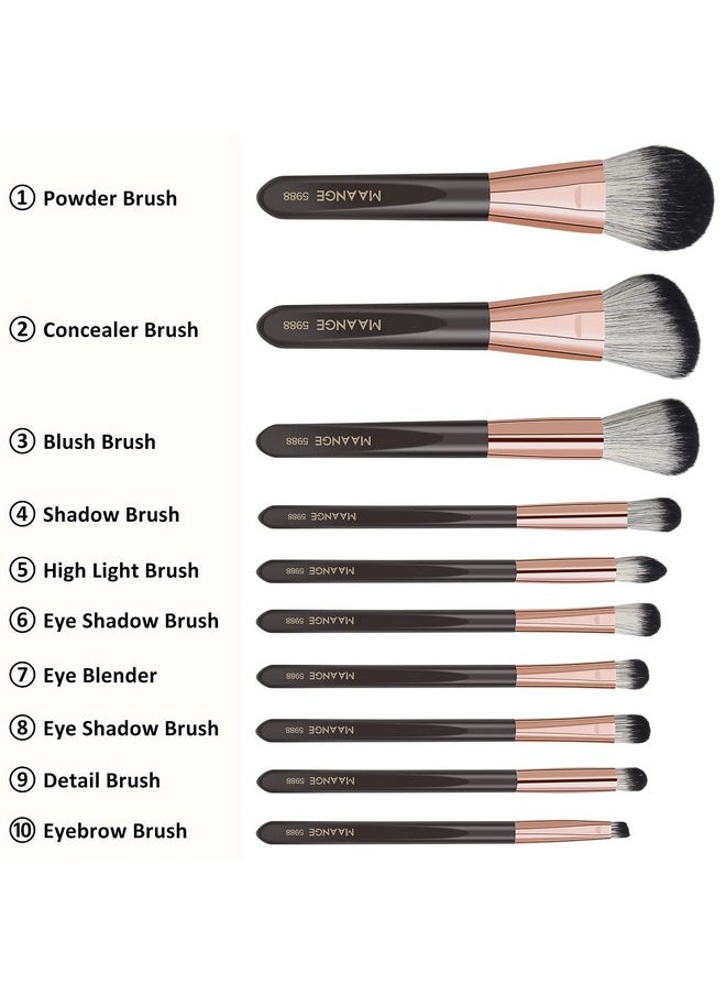Makeup Brushes 10 Pcs Makeup Brush Set Professional Premium Synthetic Foundation Brush Blending Face Powder Eye Shadows Blush Make Up Brushes With Makeup Sponge And Brush Cleaner (Brown)