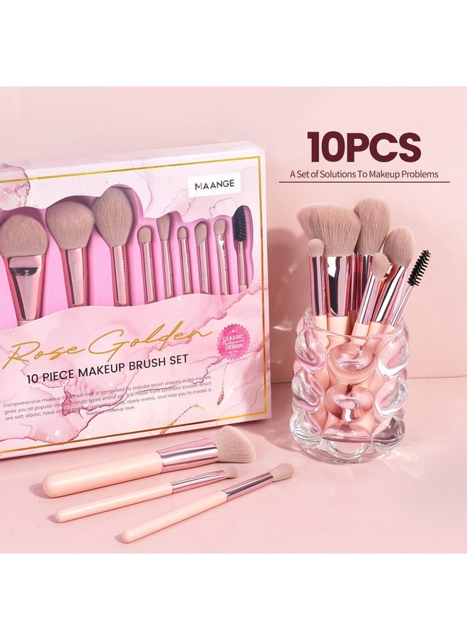 10 Piece Makeup Brush Set, Travel Size Makeup Brushes For Liquid, Cream, & Powder Foundation, Eyeshadow, Blush, & Contour, Premium Quality Face Brushes, Gift