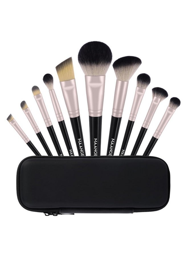 Makeup Brush Set 10 Pcs Makeup Brushes Premium Synthetic Brushes For Foundation Blending Face Powder Blush Eyeshadow Make-Up Brush Kits With Case,Black Gold