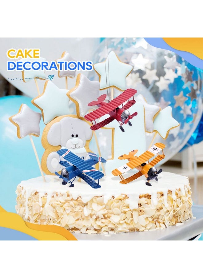 Vintage Airplane Decor Mini Small Model Plane Metal Hanging Airplane Biplane Ornament For Christmas Decorations Home Room Decor Birthday Gifts Cake Topper, 3 Color, 3 Pack