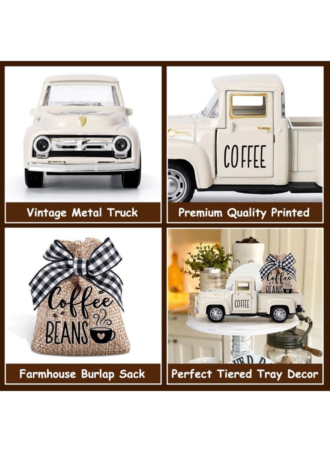 Coffee Decor For Coffee Bar Metal Truck With Coffee Beans Burlap Sack Vintage Pickup Farmhouse Coffee Station Tabletop Tiered Tray Decor Mini Diecast Truck Decorations