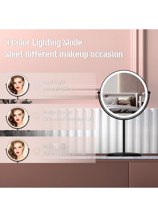 8” Lighted Makeup Mirror, 1X 10X Magnifying Mirror With Light, Double Sided Vanity Mirror With Lights, 3 Color Led Dimmable 2000Mah Rechargeable Light Up Magnifying Mirror Black