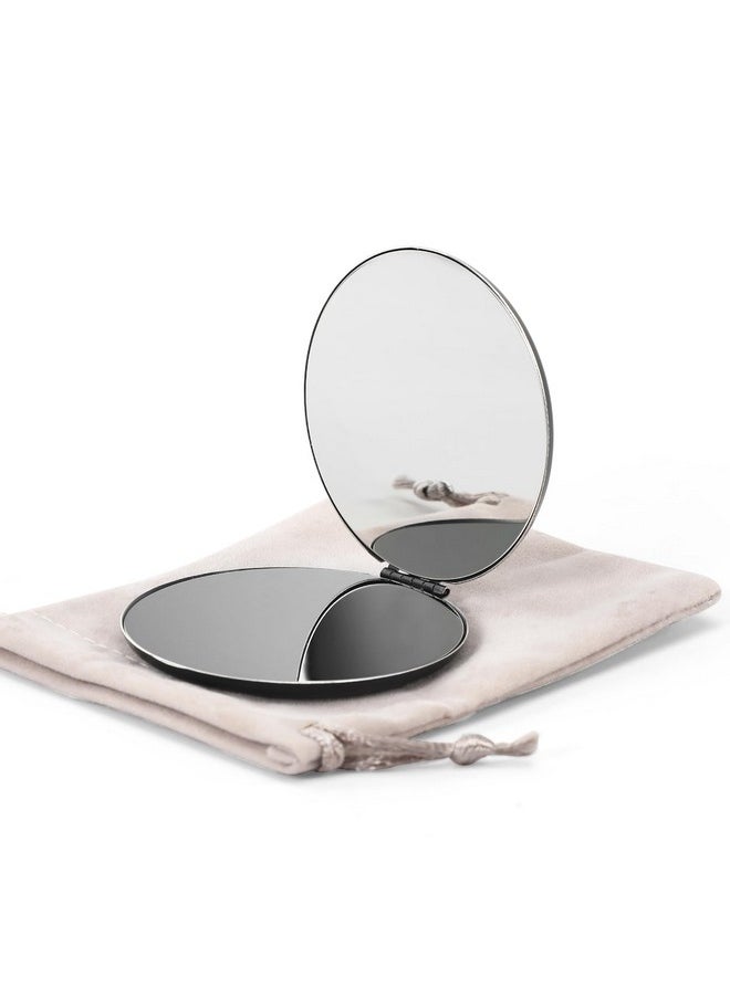 Compact Mirror Stainless Steel 【Not Glass 】 Makeup Pocket Mirror For Purses Sturdy And Drop Resistant Small Portable Hand Mirror Double-Sided Mirror For Man Woman Girls (Black)