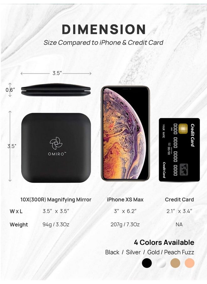 Folding Compact Mirror, 1X/15X(250R) Magnification 3½” Pocket Size Square Hand Mirror For Travel Makeup (Black)