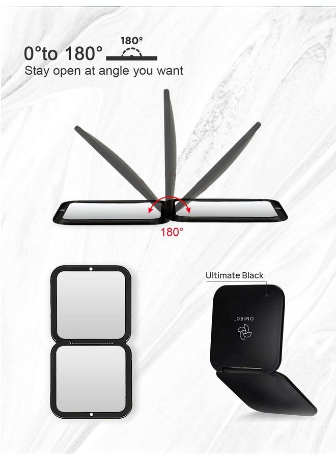 Folding Compact Mirror, 1X/15X(250R) Magnification 3½” Pocket Size Square Hand Mirror For Travel Makeup (Black)