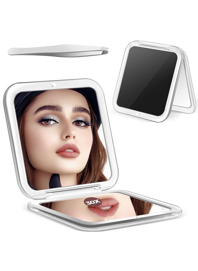 Magnifying Mirror, 30X Compact Mirror, Pocket Mirror With 30X/1X Magnification, Small Mirror For Purse, Travel Mirror Portable Handheld Mirror Precision Tweezers, Exquisite Present For Girls