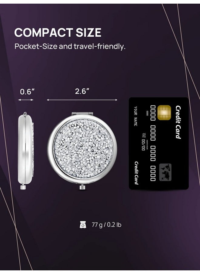 1X/10X(300R) Magnifying Compact Mirror, Mini Mix Diamond Metal Pocket Makeup Mirror (Silver)