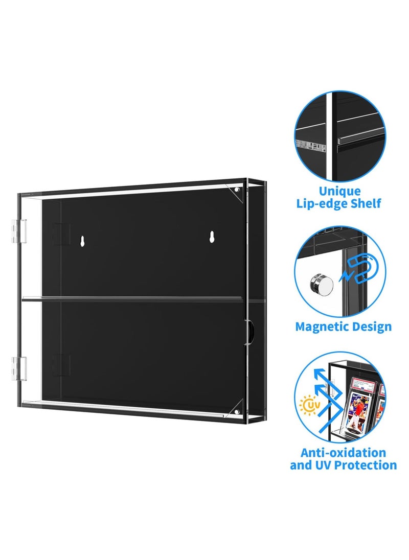 Acrylic Baseball Card Display Case, 8 Graded Card Display Frame Wall Mount with UV Protection Clear View, Sports Card Display Case with Magnetic Door for Football Basketball Hockey, Horizontal