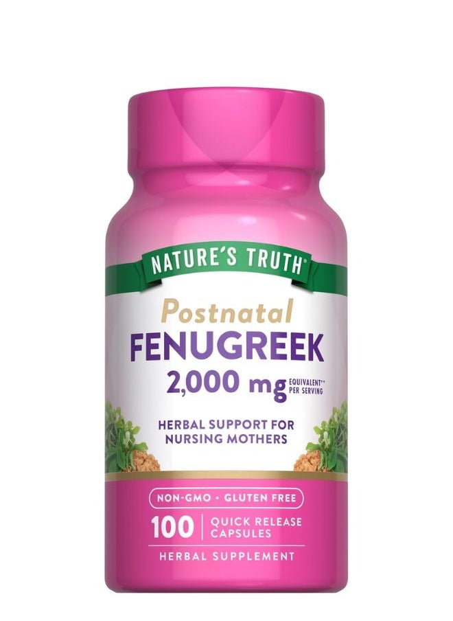 Fenugreek Seed Capsules 610 Mg 100 Powder Capsules Non Gmo, Gluten Free