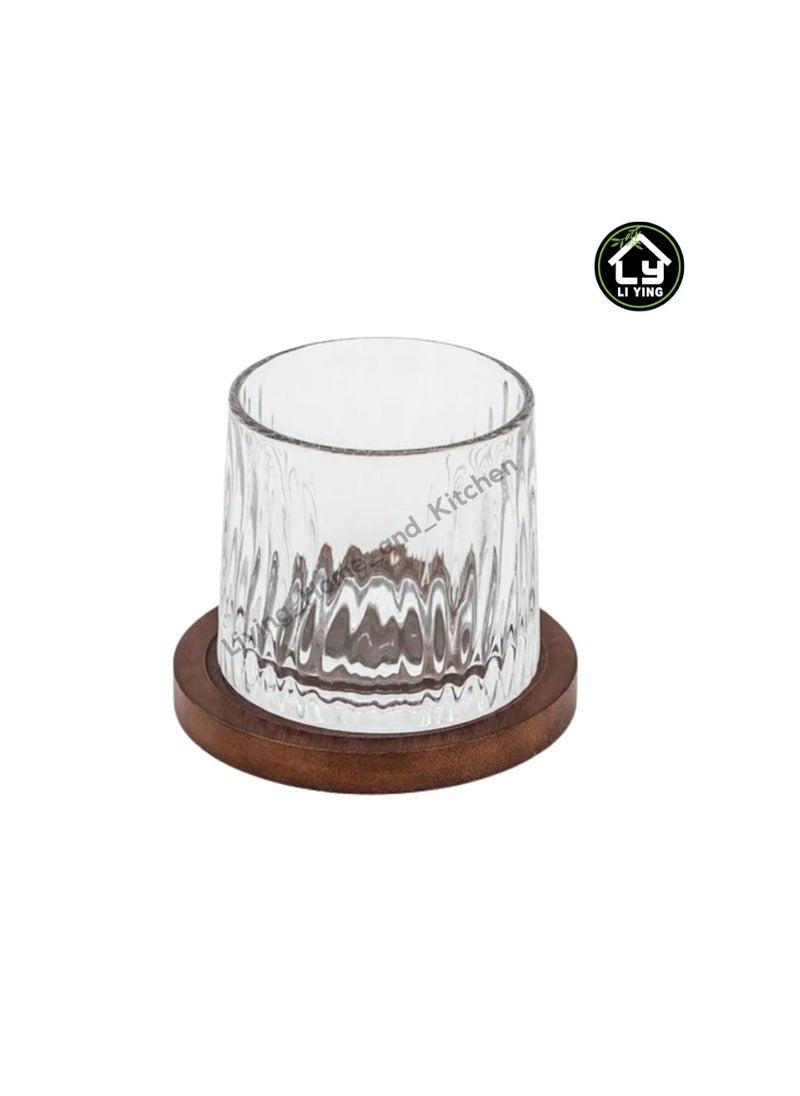 Liying Elegant Design Rotatable Tumbler Crystal Drinking Glass with Creative Coasters for Scotch, Bourbon, Cocktails 4#