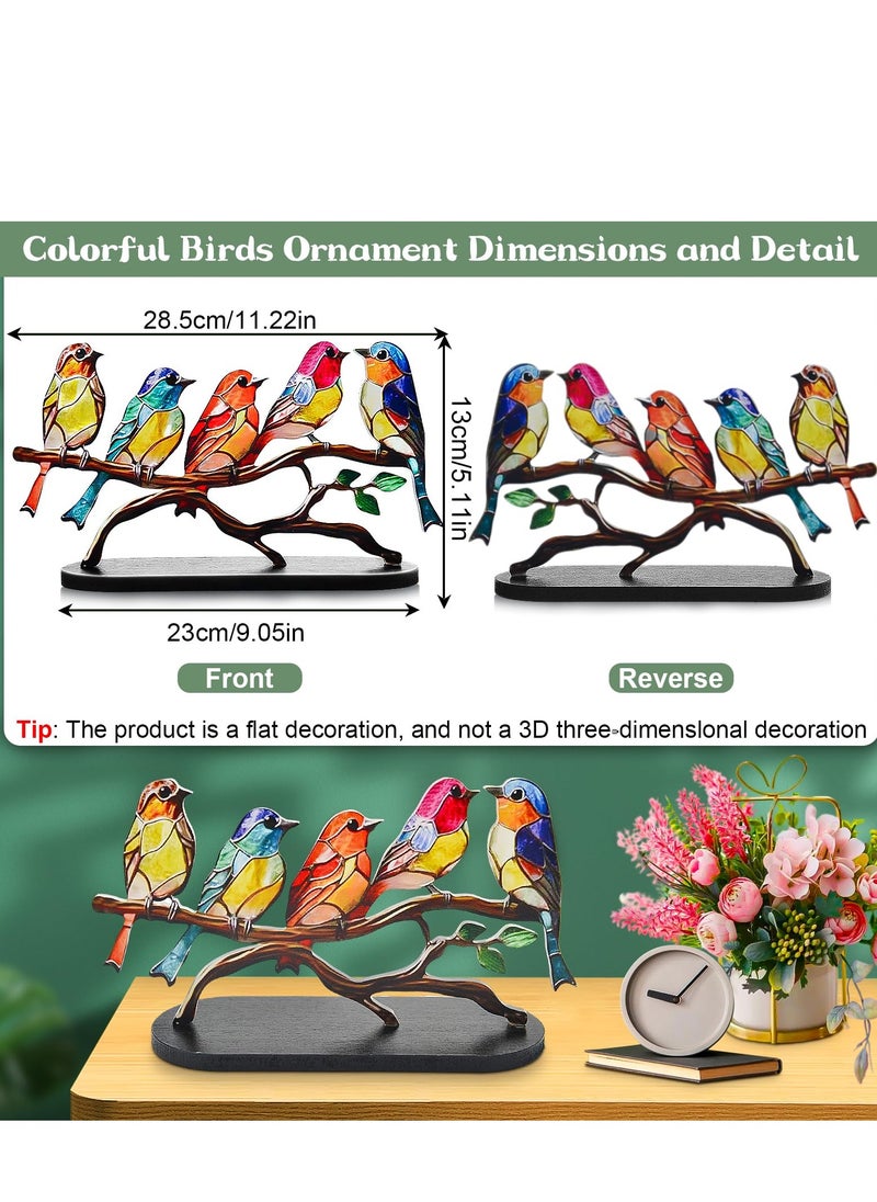 Stained Glass Birds on Branch Desktop Ornaments,Metal Vivid Craft Desktop Ornaments for Home Office Decor,Bird Series Metal Decorations, Gift for Housewarming Decor and Bird Lover (5 Birds)