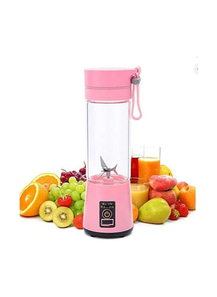 4 Blades Handhels Juicer Bottle Portable Mini USB Electric Fruit Citrus Lemon Juicer Blender Squeezer Reamer Machine 380ML,Pink