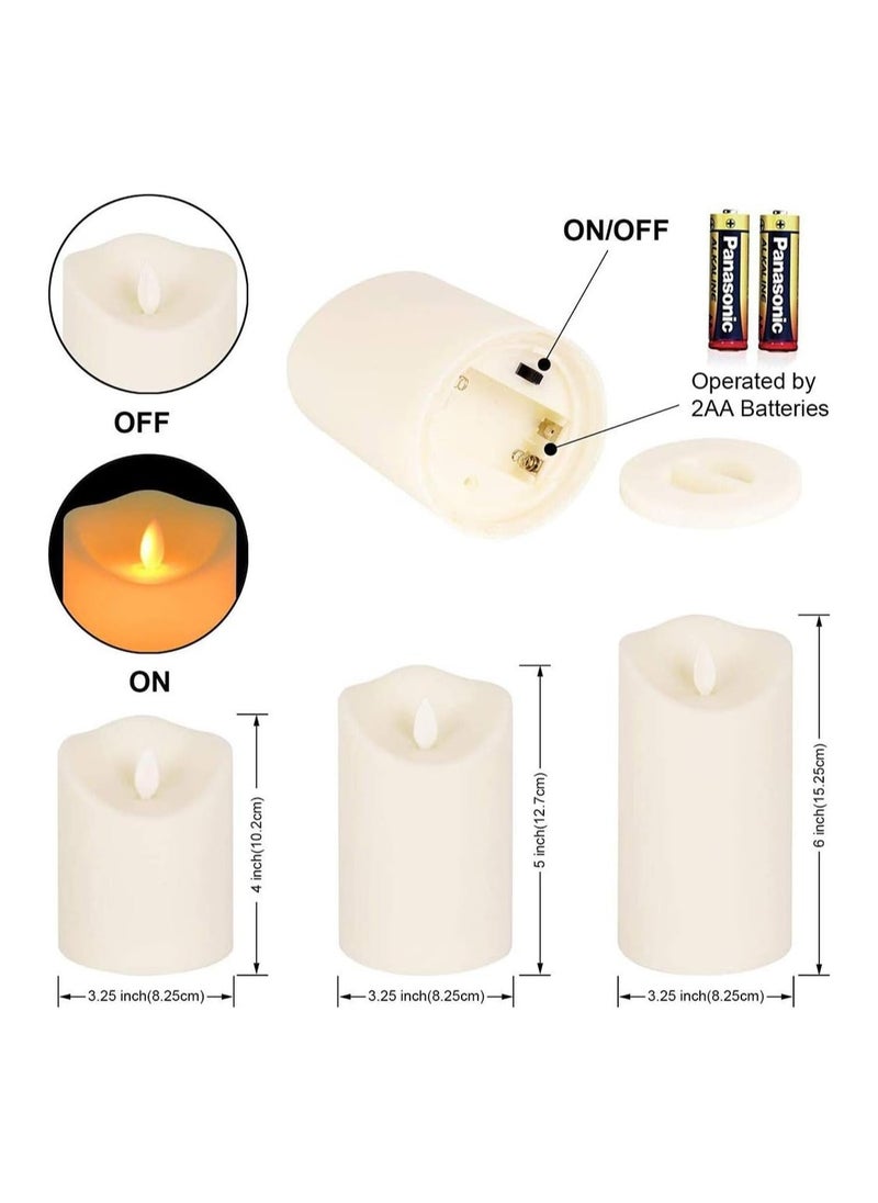 Flameless Candles, Set of 3 Flameless Pillar Candles, Battery Operated Fake Candle, LED Flameless Candles Flickering, Elegant Wickless Design, Perfect for Home Decor