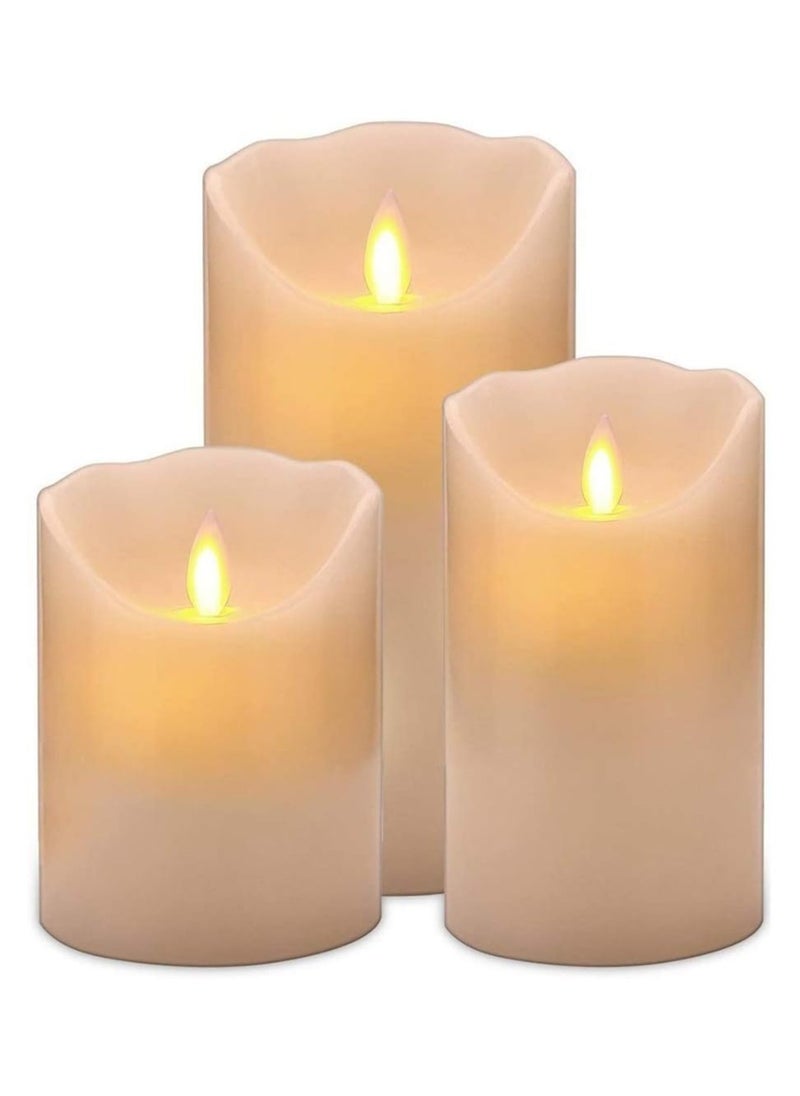 Flameless Candles, Set of 3 Flameless Pillar Candles, Battery Operated Fake Candle, LED Flameless Candles Flickering, Elegant Wickless Design, Perfect for Home Decor