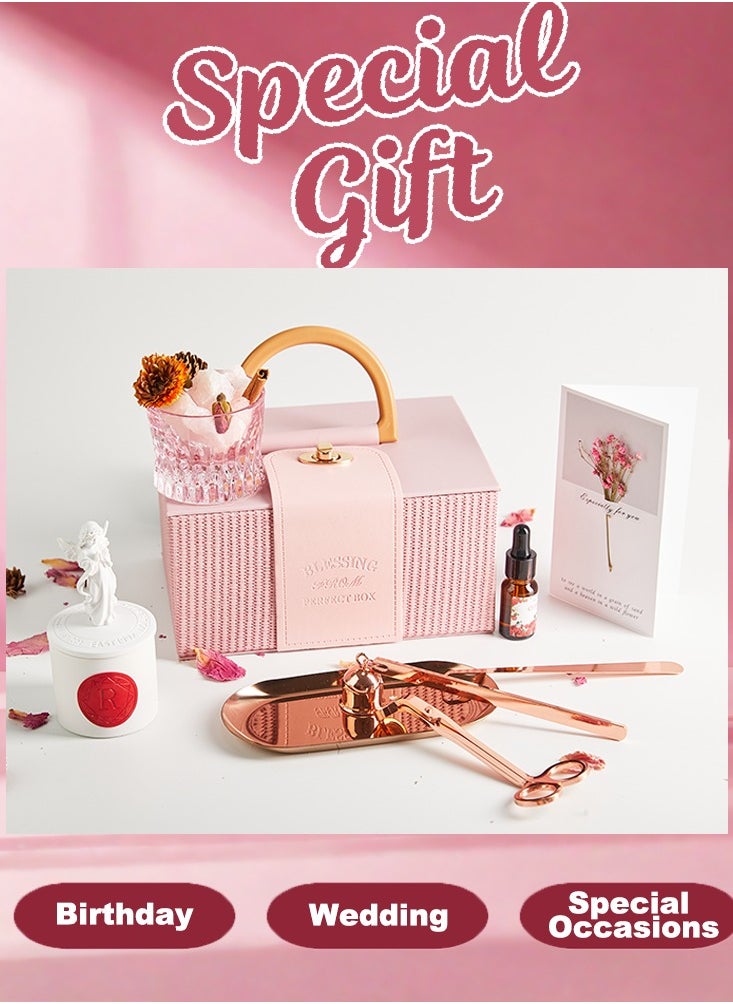 Gifts Basket Set For Women - Birthday Gifts For Women, Relaxing Spa Gift Basket Set, Unique Gift Ideas For Women, Gifts For Mom Sister Best Friend Wife, Coworker Teacher Gifts For Women, 9-In-1 Gift Set For Women - Luxurious Scented Ornaments And Candles In A Stylish Gift Box, With Exquisite Candle Extinguishing Tool Set, Home Decor Essentials, Pink