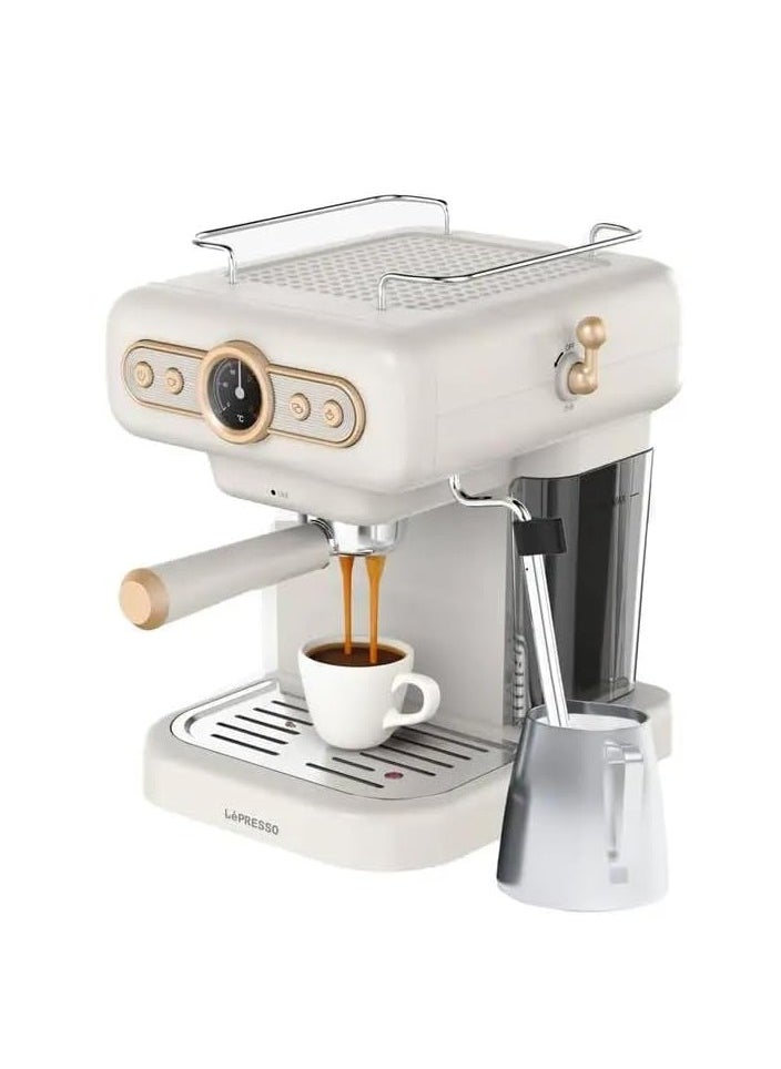 Retro Espresso Coffee Machine Boiler Gauge And Milk Steamer 15 Bar Pressure Pump Cup Warmer Washable Drip Tray Boiler Gauge Steam Control 1.2L Tank Capacity 950W Coffee Maker