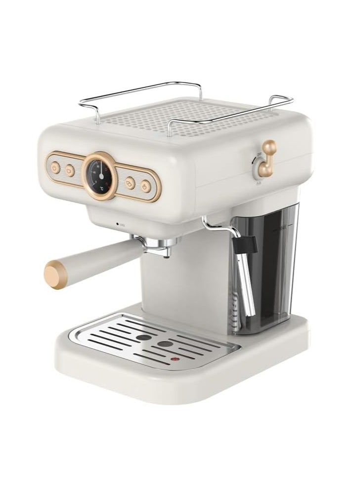 Retro Espresso Coffee Machine Boiler Gauge And Milk Steamer 15 Bar Pressure Pump Cup Warmer Washable Drip Tray Boiler Gauge Steam Control 1.2L Tank Capacity 950W Coffee Maker