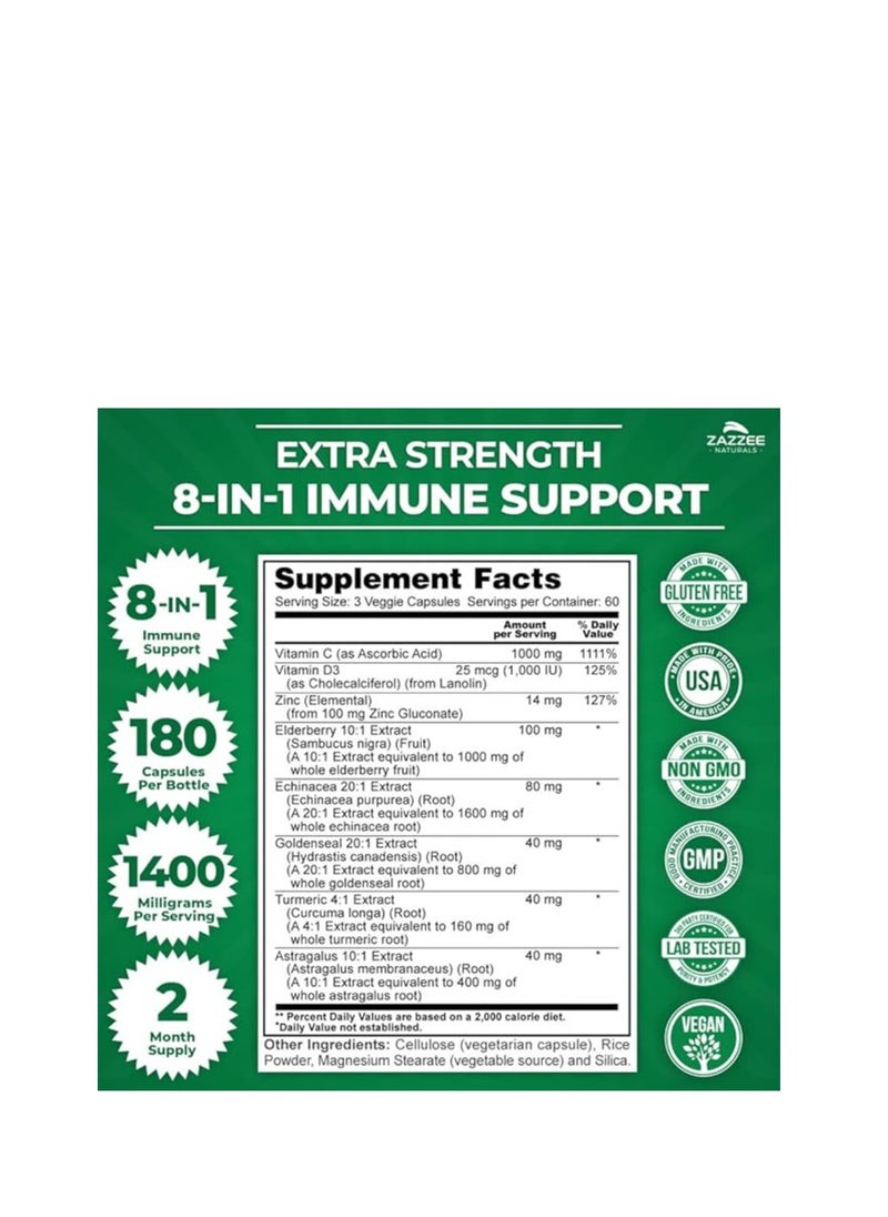 Extra Strength Immune Support 8 in 1 1400mg 180 Veggie Caps