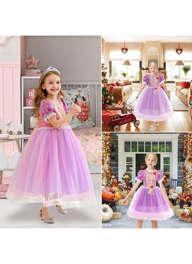 Girls Light Up Rapunzel Dress Costume Set, Rapunzel Wig & Princess Dress Up Accessories Halloween Birthday Outfit