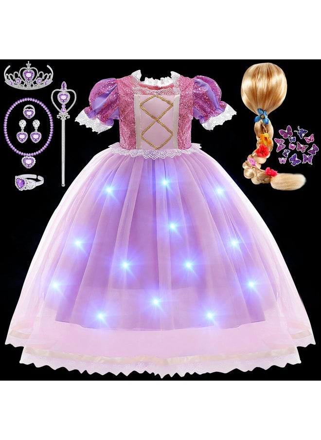 Girls Light Up Rapunzel Dress Costume Set, Rapunzel Wig & Princess Dress Up Accessories Halloween Birthday Outfit