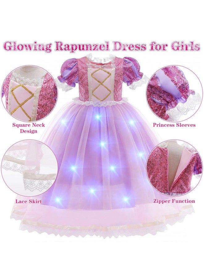 Girls Light Up Rapunzel Dress Costume Set, Rapunzel Wig & Princess Dress Up Accessories Halloween Birthday Outfit