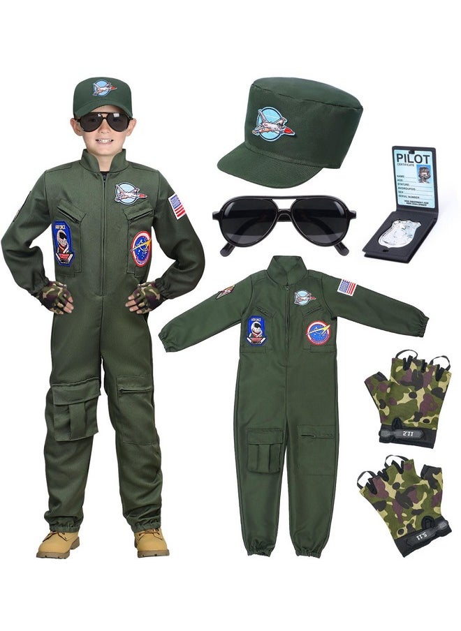 Fighter Pilot Costume For Kids Boys Air Force Flight Suit Army Aviator Dress Up Accessory Halloween Birthday Cosplay