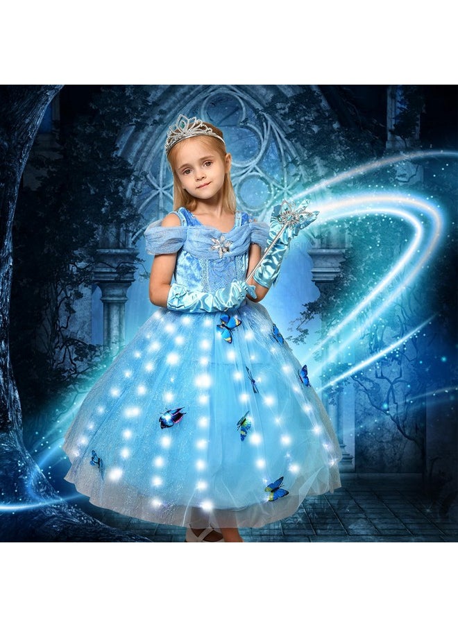 9Pcs Princess Costume For Girls Light Up Princess Dress With Accessories Birthday Christmas Halloween Girl Dress Up