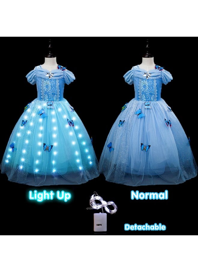 9Pcs Princess Costume For Girls Light Up Princess Dress With Accessories Birthday Christmas Halloween Girl Dress Up