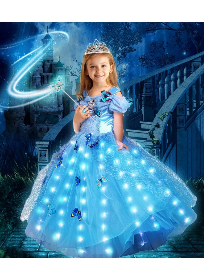 9Pcs Princess Costume For Girls Light Up Princess Dress With Accessories Birthday Christmas Halloween Girl Dress Up