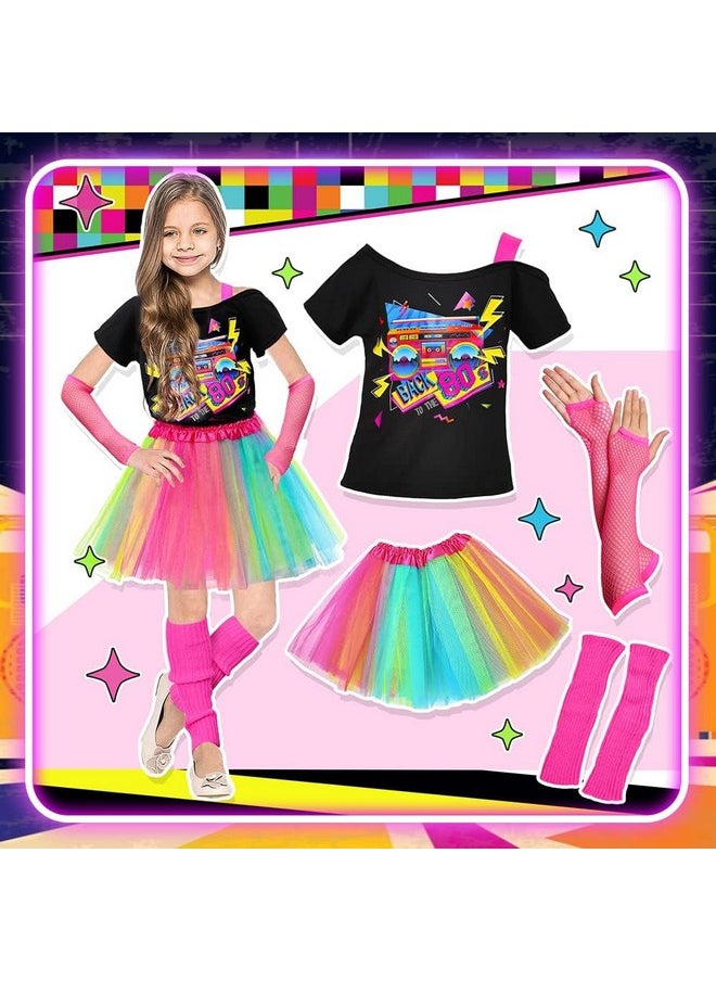 14Pcs Kids 80S Costume 5T-14 Accessories Set Halloween Party Fancy Outfits Cosplay 1980S Theme Retro Hop Hip Party For Girls Teen Tween Teenager 6 7 8 9 10 11 12 13