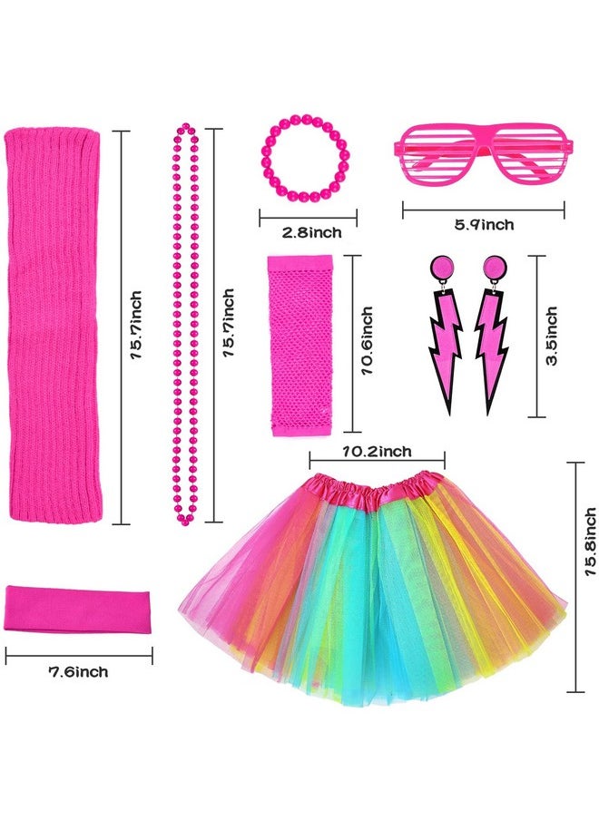 14Pcs Kids 80S Costume 5T-14 Accessories Set Halloween Party Fancy Outfits Cosplay 1980S Theme Retro Hop Hip Party For Girls Teen Tween Teenager 6 7 8 9 10 11 12 13