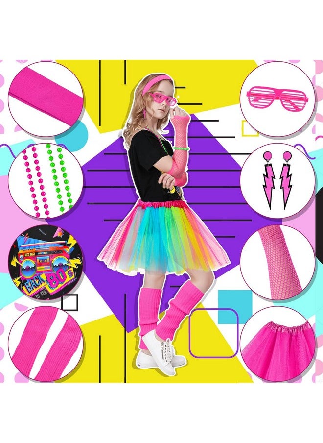 14Pcs Kids 80S Costume 5T-14 Accessories Set Halloween Party Fancy Outfits Cosplay 1980S Theme Retro Hop Hip Party For Girls Teen Tween Teenager 6 7 8 9 10 11 12 13