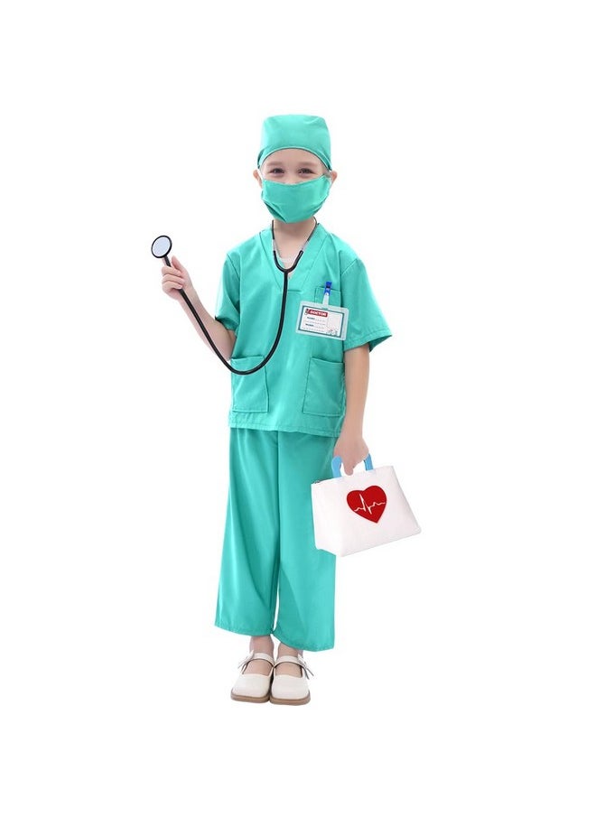 Kids Doctor Costume Scrubs For Girl Boy Mint Green Outfit Halloween Toddler Dress Up Doctor Nurse Pretend Play Toy