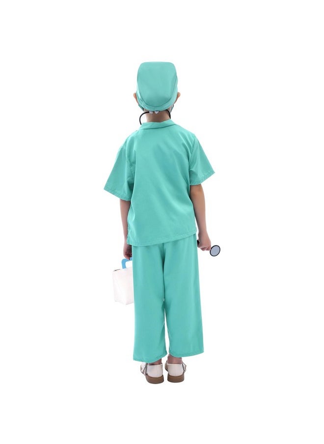 Kids Doctor Costume Scrubs For Girl Boy Mint Green Outfit Halloween Toddler Dress Up Doctor Nurse Pretend Play Toy