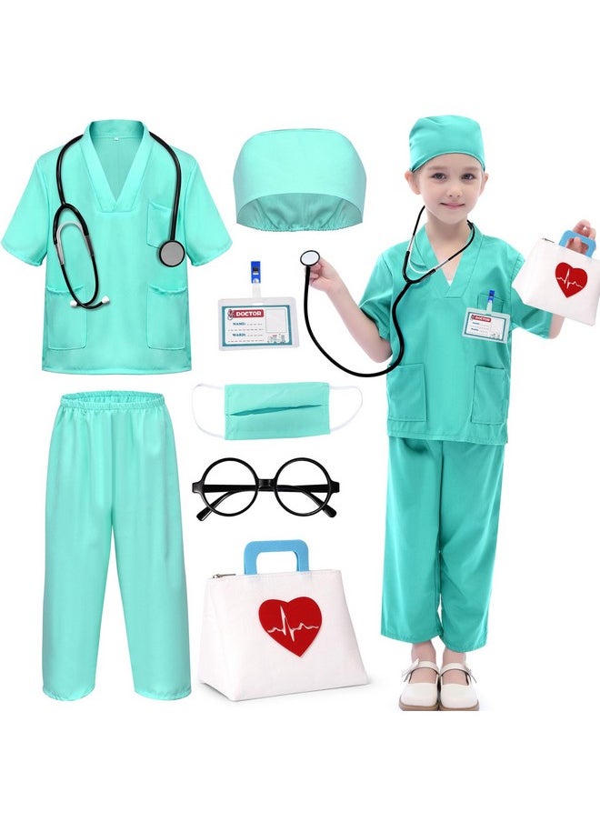 Kids Doctor Costume Scrubs For Girl Boy Mint Green Outfit Halloween Toddler Dress Up Doctor Nurse Pretend Play Toy