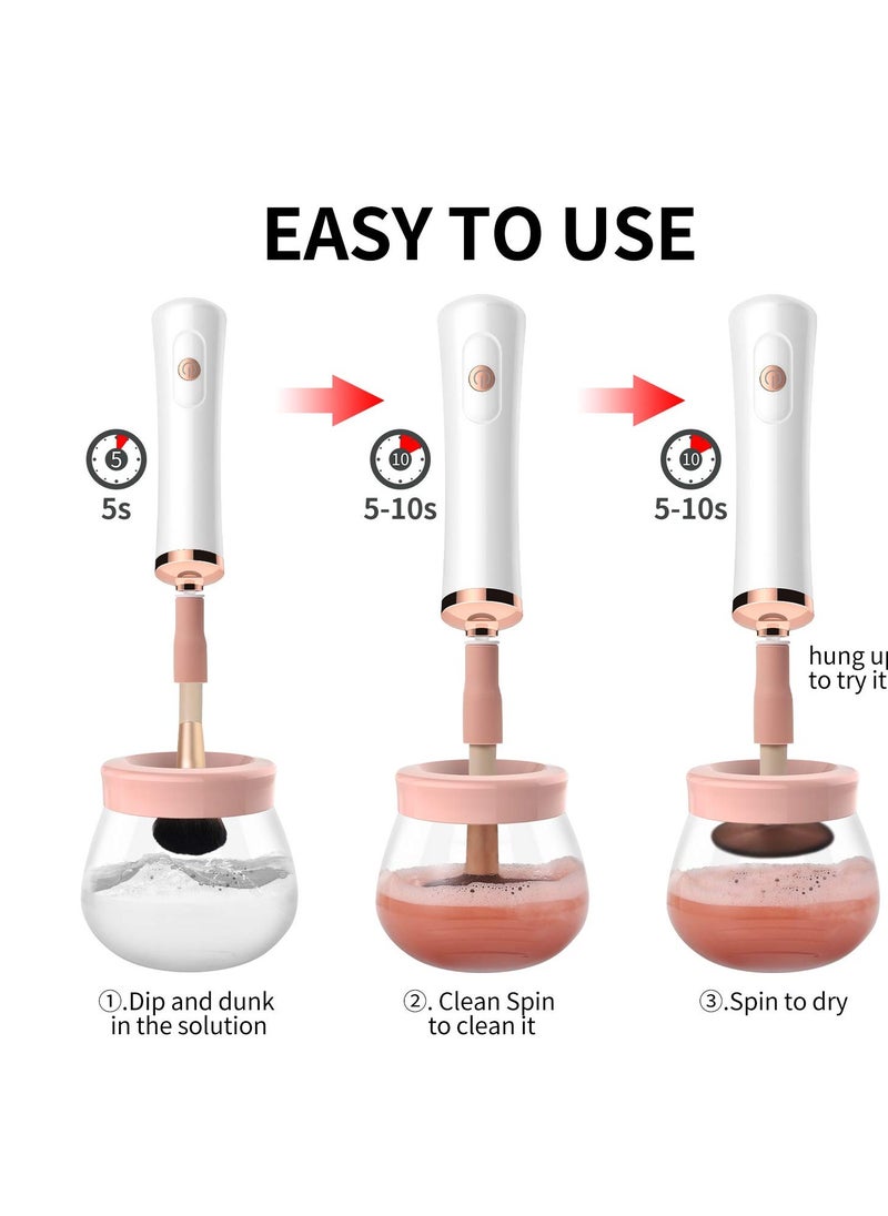 Senbowe Upgraded Makeup Brush Cleaner and Dryer Machine, Electric Cosmetic Automatic Brush Spinner with 8 Size Rubber Collars, Wash and Dry in Seconds, Deep Cosmetic Brush Spinner for Brushes