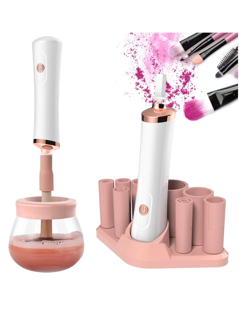 Senbowe Upgraded Makeup Brush Cleaner and Dryer Machine, Electric Cosmetic Automatic Brush Spinner with 8 Size Rubber Collars, Wash and Dry in Seconds, Deep Cosmetic Brush Spinner for Brushes