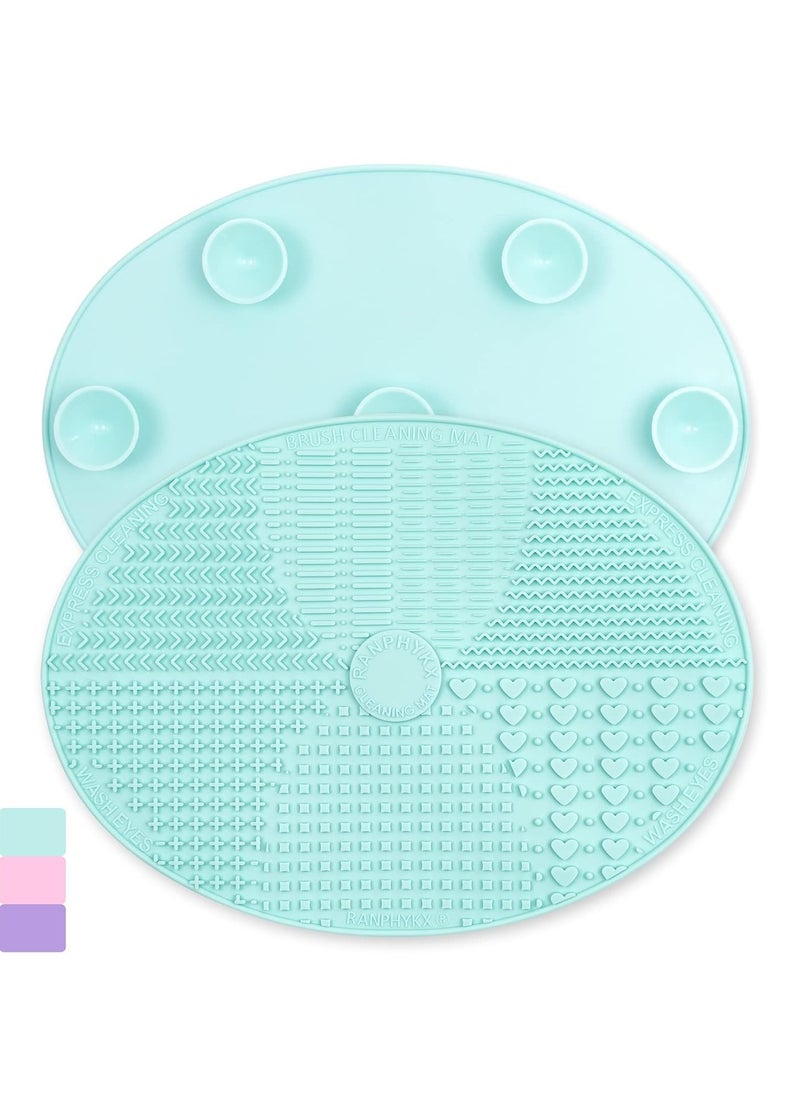 Makeup Brush Cleaner Mat Silicone Brush Cleaning Mat Big Size Make Up Brush Clean Pad with Suction Cup for Makeup Brush Cleaning (Green)