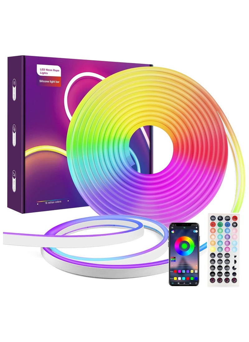 Bluetooth LED Neon Rope Lights 10M,RGB Neon LED Strips Lights,LUXONIC IP65 Waterproof Light with Remote&APP Control,DIY Flexible Neon Light Music Sync for Party,Cafe,Bar,Bedroom,Gaming Room,Home Decor